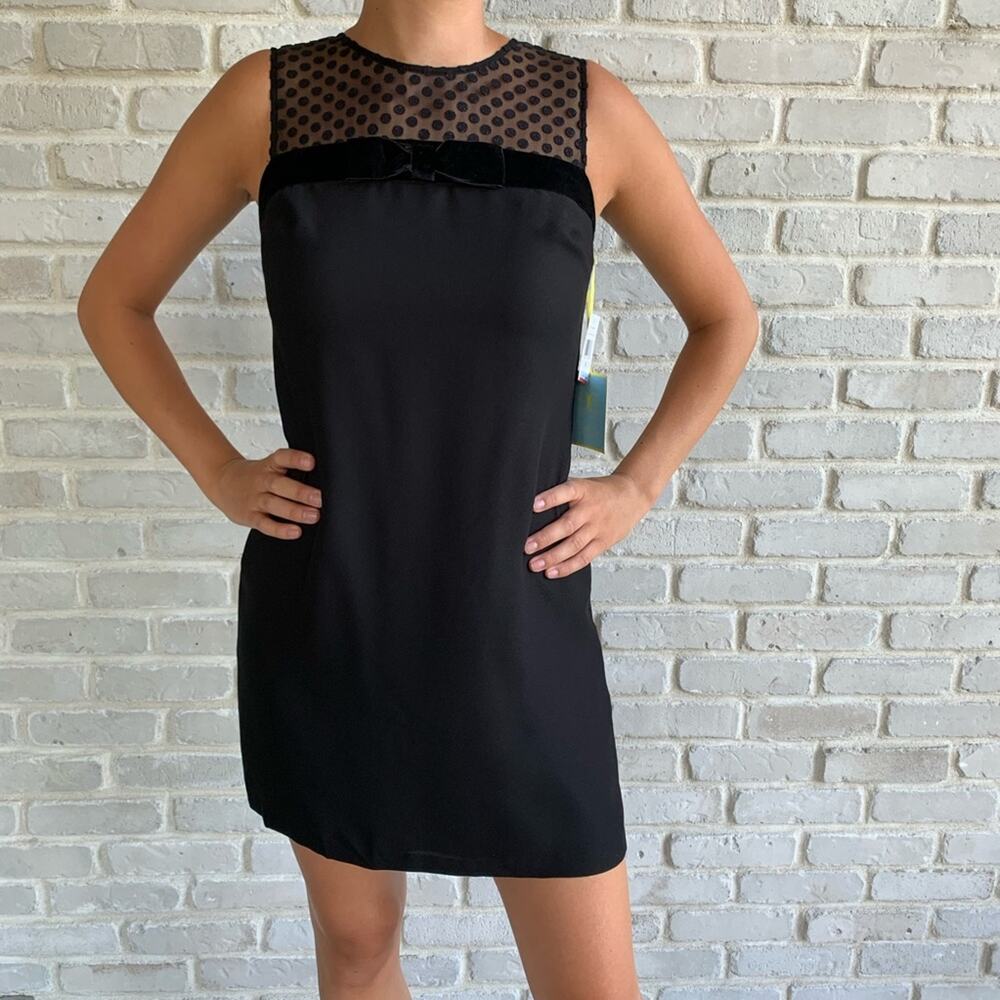CeCe NWT Black Illusion Shift Dress Sz 0